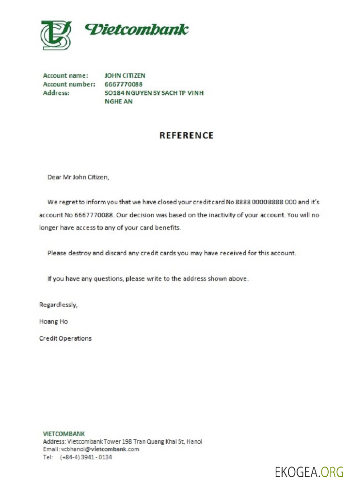 Référence Vietnam , Vietcombank , closure